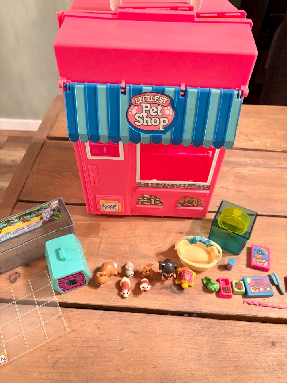 Vintage 1992 Littlest Pet Shop Playset Case with pets and accessories